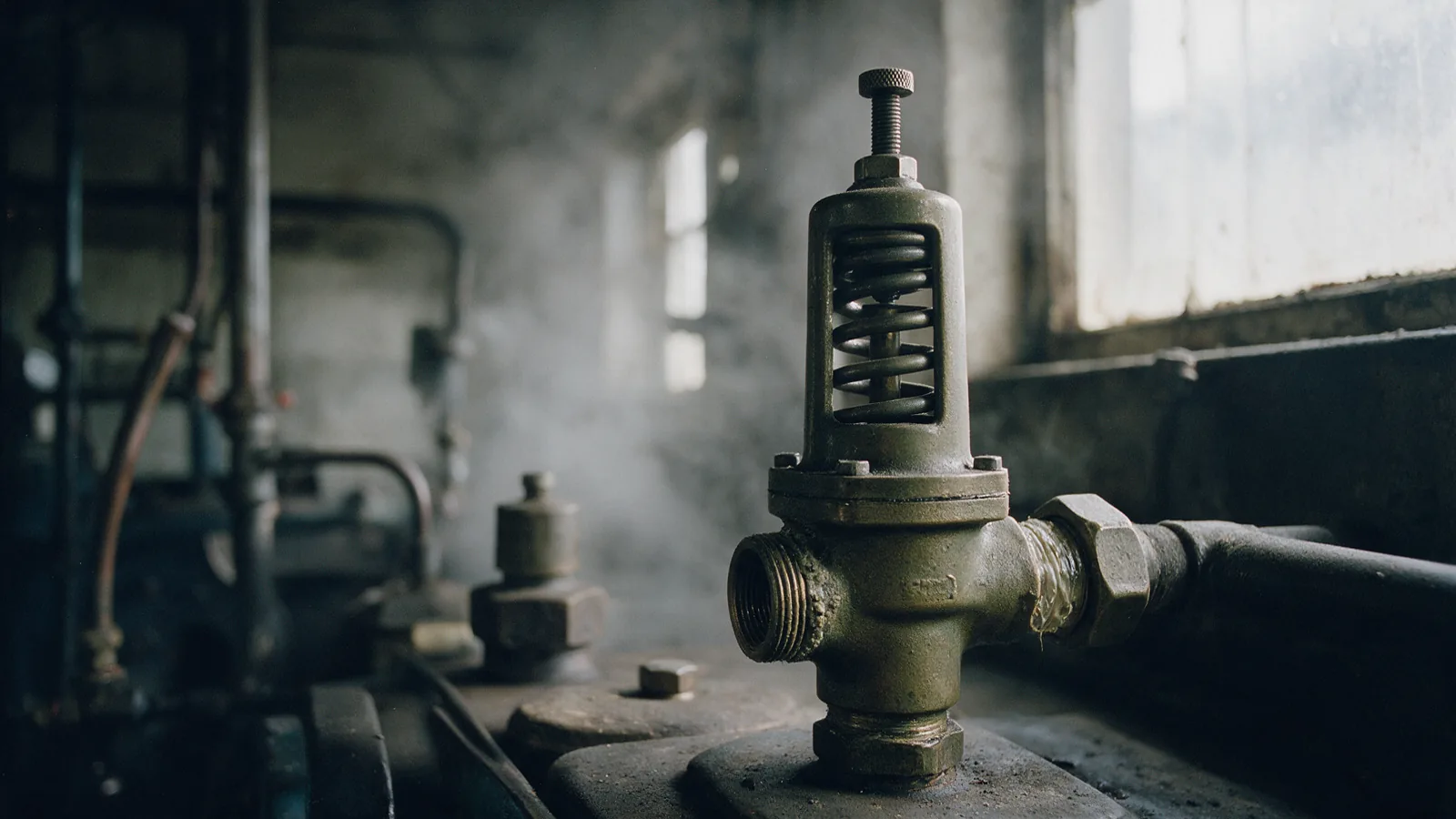 Bronze pressure-reducing valve with a tall spring housing and adjusting screw